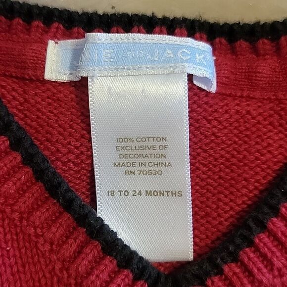 JANIE AND JACK RED SWEATER VEST WITH EMBROIDERED TRAINS, SIZE 18-24 MONTHS - Picture 2 of 4